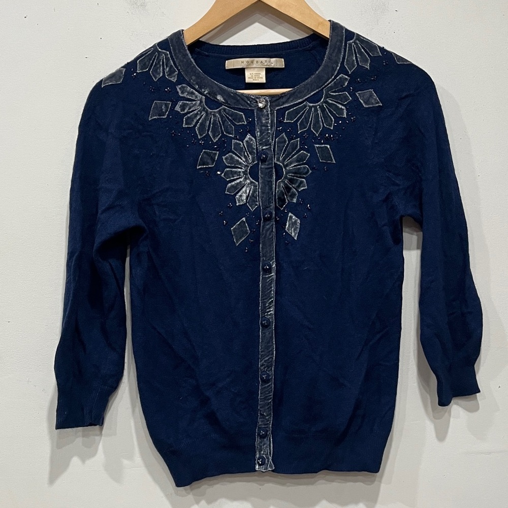 Nougat Cardigan Sweater Cashmere Angora Lambswool Silk In Blue size 3 /S
